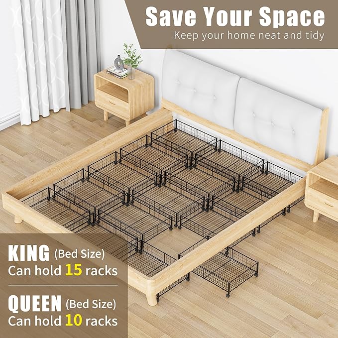 Under Bed Storage with Wheels, 360° Rotating, No-Assembly Underbed Storage Containers, 2PACK