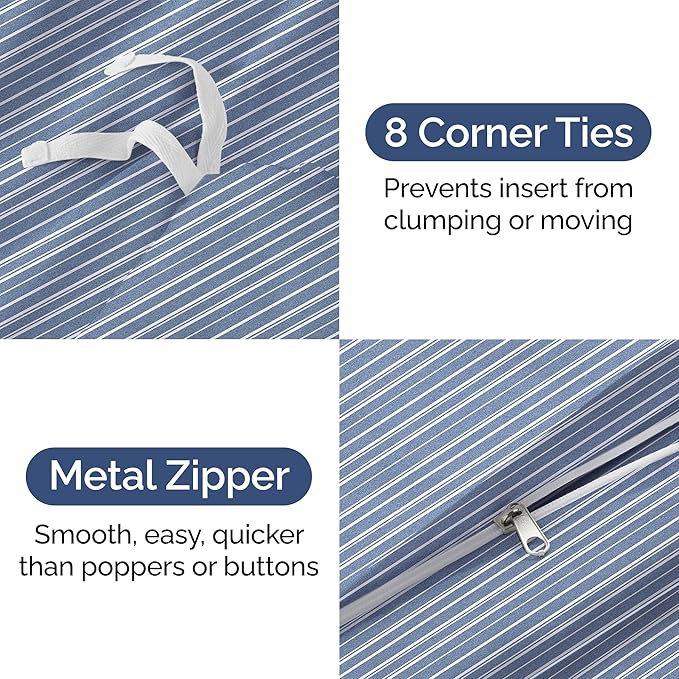 Duvet Cover Cal King Size Set - Extra Soft Cal King Size Duvet Cover 104 x 98 with 2 Pillow Shams - Hotel Luxury and Fade Free w/Zipper Closures & Ties - Comfy Breathable Bedding Set (Blue Stripes)