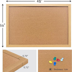 Cork Bulletin Board, 48x36 Inches Hanging Cork Board Wooden Framed with Pins for Wall, Dorm Room, Office, Home Decor – Natural Cork & Black Frame