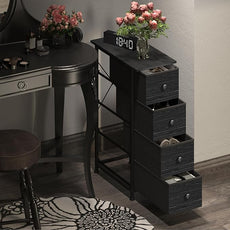 GiftGo Narrow Dresser Vertical Slim Dresser Chest of Drawers Skinny Storage Tower for Small Spaces Gaps Closet Bedroom Bathroom Small Fabric Drawer Unit (Charcoal Black, 4 Drawers)