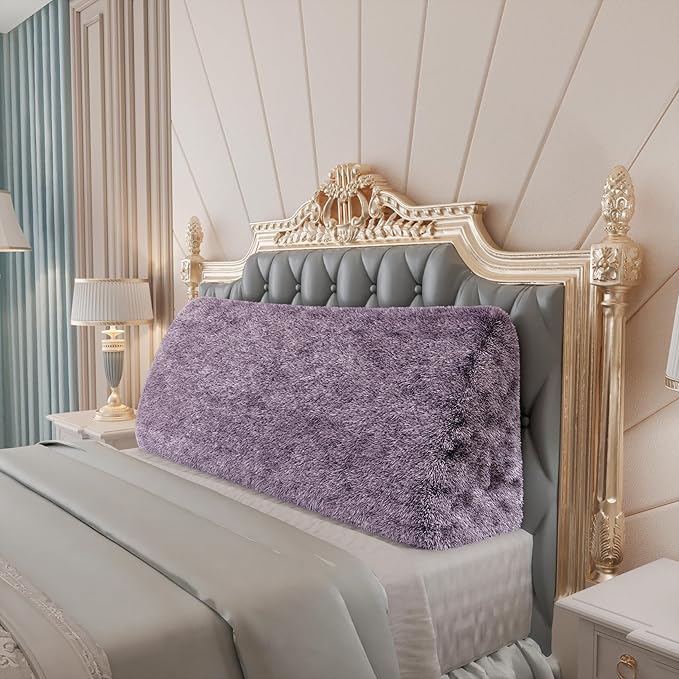 18LB Thickened Wedge Pillow Headboard Body Positioner Bed Wedge Pillow Backrest Triangular Headboard Pillow for Sleeping with Side Pocket Velvet Positioning Support Rabbit Purple King