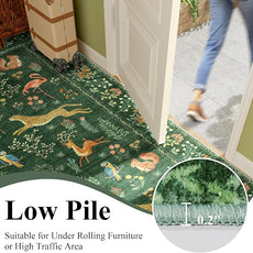 DUKINO 6x9 Rug, Washable Animal Living Room Rug with Non Slip Vintage Design, Soft Low Pile Large Carpet for Bedroom, Nursery, Dining Room, Farmhouse, Playroom, Green