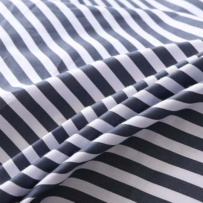 JELLYMONI 100% Natural Cotton 3pcs Striped Duvet Cover Sets,White Duvet Cover with Navy Blue Stripes Pattern Printed Comforter Cover,with Zipper Closure & Corner Ties(King Size)