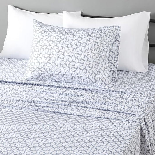 Amazon Basics Lightweight Super Soft Easy Care Wrinkle Free Microfiber 3 Piece Bed Sheet Set with 14-Inch Deep Pockets, Twin, Aqua Squre Grid, Grid, Kids, Men & Women Bedding AmazonBasics