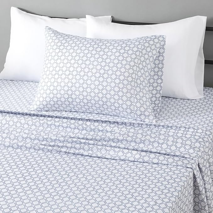 Amazon Basics Lightweight Microfiber 3-Piece Bed Sheet Set, Aqua, Printed, Twin XL AmazonBasics