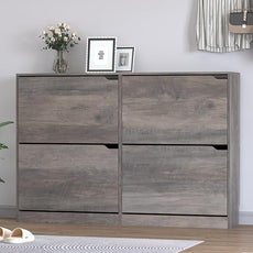 Shoe Cabinet with 4 Flip Drawers, Narrow Hidden Shoe Storage Cabinet, Slim Freestanding Shoe Rack Organizer for Entryway, Hallway, Bedroom, Living Room