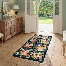 DUKINO 2x4 Washable Runner Rugs, Non Slip Floral Print Entryway Rug with Soft Low Pile, Lightweight Mat for Living Room, Bathroom, Bedroom, Kitchen, Navy Blue