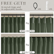 Loden 120 Inch Long Curtains Extra Long Olive Green Linen Pinch Pleated Curtains 2 Panels for Living Room Bedroom Thick Linen Pleated Hooks Rings Back Tab 120 Inch Drapes for Large Window