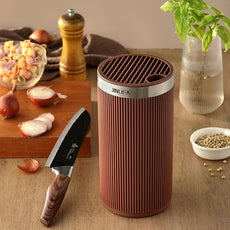 Knife Block Without Knives, JINLIFA Kitchen Knife Holder Block, Universal Knife Storage Organizer Stand Rack for Countertop (Stylish Brown Color)