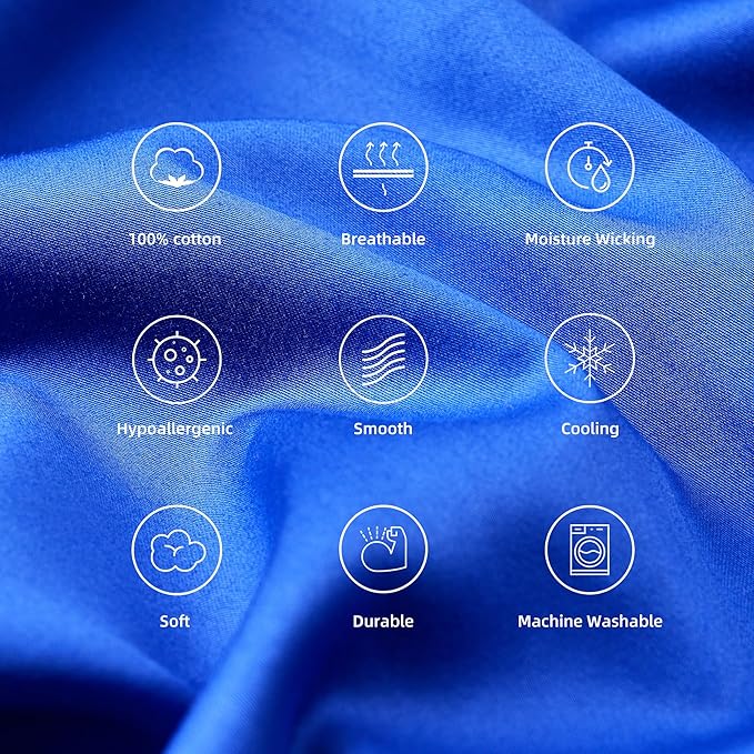 400 Thread Count Cotton Pillow Case King with Zipper, 40" L x 20" W, Cotton Pillow Protectors Cover- Set of 2 - Royal Blue - Pillows Not Included