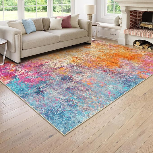 Lahome Modern Abstract Washable 6x9 Area Rugs for Living Room, Colorful Soft Bedroom Rug for Girls Kids Non Slip Stain Resistance, Large Accent Carpet for Kitchen Dining Room Dorm