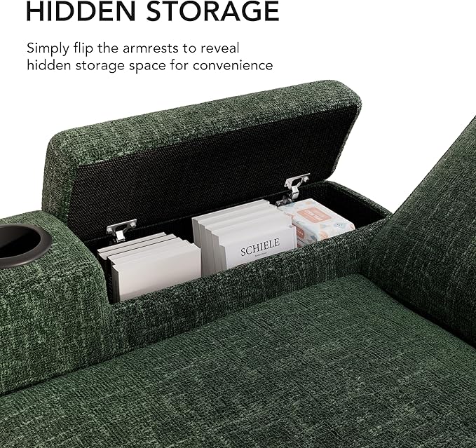 Sunny Heart L-Shaped Sleeper Sofa with Pull Out Bed, 82" Sectional Couch with Reclining Backrest, Reversible Storage Chaise, Armrest Storage, Cup Holders, Side Pockets, Tool-Free Assembly, Green