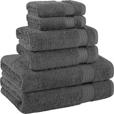 Cotton Paradise 6 Piece Towel Set 100% Cotton Soft Absorbent Turkish Towels for Bathroom 2 Bath Towels 2 Hand Towels 2 Washcloths, Dark Gray Towel Set