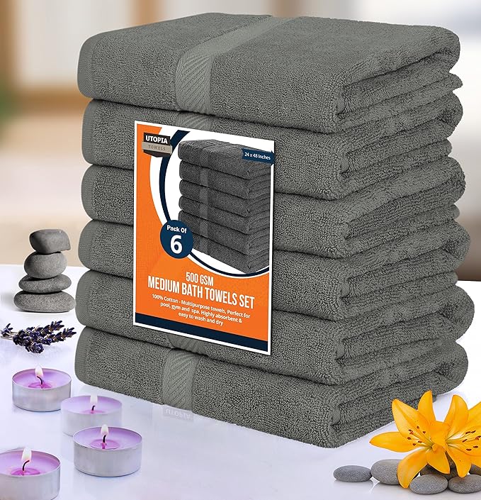 Utopia Towels 18 Pack Bath Towel Set (24 x 48 Inches), 500 GSM 100% Ring Spun Cotton Medium Lightweight and Highly Absorbent Quick Drying, Premium Towels for Hotel, Spa and Bathroom