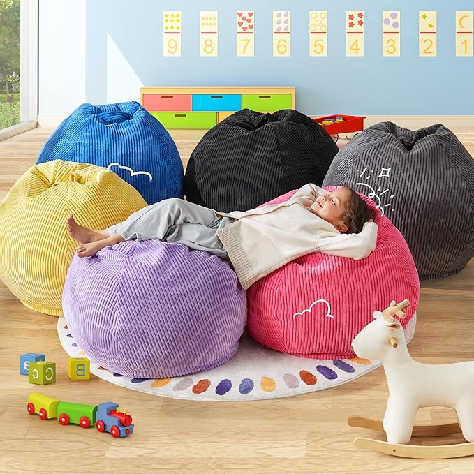 Hobestluk 2.5FT Bean Bag Chair Beanbags Small Bean Bag Chair with Filler Included Teardrop Bean Bag with Removable Cover for Bedroom Living Room (Small, Grey)