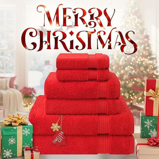 Cotton Paradise 6 Piece Towel Set, 100% Cotton Soft Absorbent Turkish Towels for Bathroom, 2 Bath Towels 2 Hand Towels 2 Washcloths, Red Towel Set