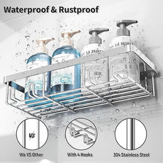 5 Pack Shower Caddy Organizer Rack Shelf for Inside Shower, Self Adhesive Bathroom Wall Storage Basket Rustproof Stainless Steel Large Capacity Shampoo Holder, Silver