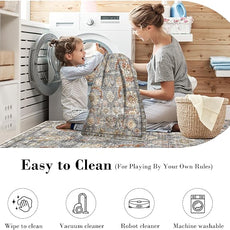 RUGSURE Washable Area Rugs - Perfect for Living Room, Bedroom, Kids Room, Nursery - Stain & Water Resistant Non-Slip, Pet & Child Friendly, Vintage Tribal Area Rugs (Turmeric and Grey, 2'6'' x 8')