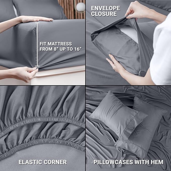 Utopia Bedding King Bed Sheets Set - Pack of 8 Sheet Sets - Perfect for Spa, Hotel, & Guest Bedroom - Brushed Microfiber - Shrinkage and Fade Resistant - Easy Care (Grey)