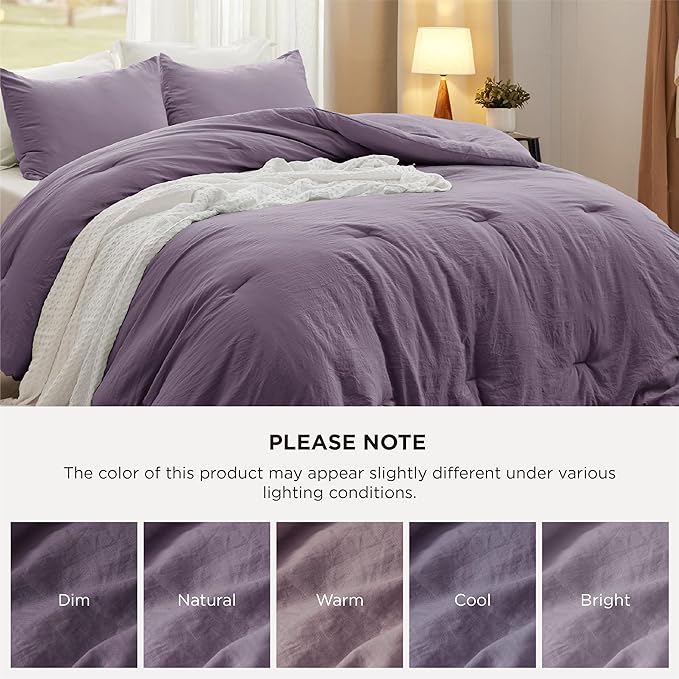 Bedsure Super King Plus Size Comforter Set, Grayish Purple Soft Prewashed Bedding for All Seasons, 3 Pieces GentleSoft™ Bed Set, 1 Lightweight Comforter (128"x120") and 2 Pillowcases (20"x36")