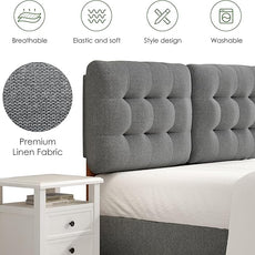 Tufted Upholstered Full Headboard, Adjustable Height Full Size Headboard Only from 39”to 44” with Durable Solid Wood Legs, Modern Button Diamond Fabric Head Board with Width Adapters, Grey