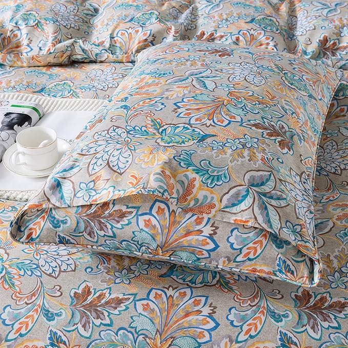 FADFAY Sheets Set Twin Shabby Gold Floral Bedding Classic Vintage Farmhouse Bedding Set Elegent Royal Print Bed Sheet Set 100% Cotton Ultra Soft Deep Pocket Fitted Sheet 4-Pieces Twin Size