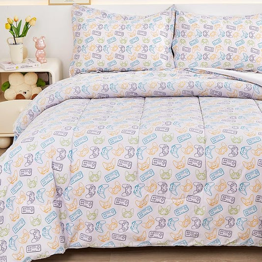 Viviland Kids Twin Bedding Sets for Boys, Soft Microfiber Twin Comforter Set, Grey Game