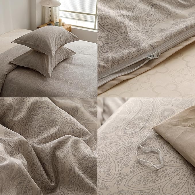 HeimenAogo Egyptian Cotton Duvet Cover California King Sateen Weave, Silky Soft Boho Duvet Cover Zipper Closure, Long Staple Cotton Bed Linen Boteh Damask Medallion Paisley 3Pcs (104"×98")