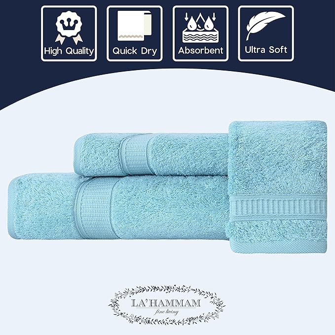 Personalized Towels, Hotel & Spa Quality, Super Soft, Highly Absorbent, Bathroom Sets, 100% Cotton Monogrammed towels 3 Piece Towel Set, Includes 1 Bath Towels, 1 Hand Towels, 1 Washcloths, Blue