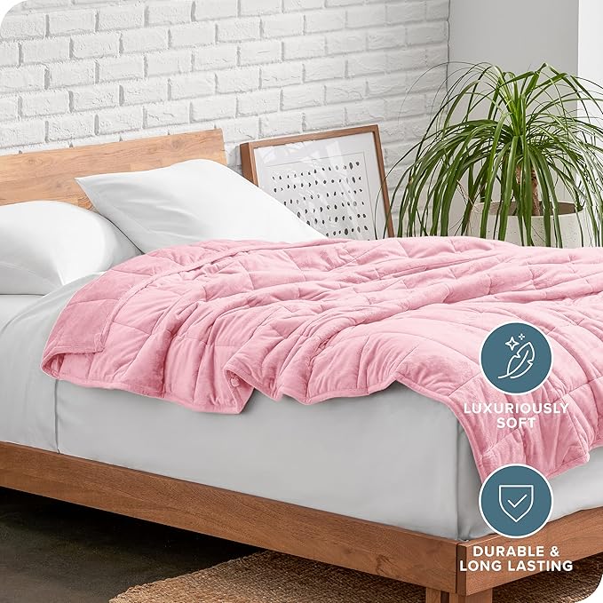 Bare Home Weighted Blanket Twin or Full Size 7lb (40" x 60") for Adults - Minky Fleece - Premium Heavy Blanket Nontoxic Glass Beads (Light Pink, 40"x60")
