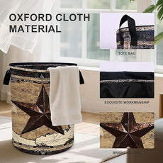 Western Texas Star Laundry Basket Foldable Oxford Cloth Tote Bag Laundry Hamper Clothes Storage Bucket Organizer For Bathroom/Laundry Storage/Bedroom 19.6x15.7 Inch