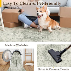 Green Runner Rug 2x6 Washable Vintage Carpet Hallway Kitchen Soft Retro Low Pile Thin Indoor Bedroom Non Slip Oriental Medallion Long Throw Rug for Bathroom Laundry Dining Room