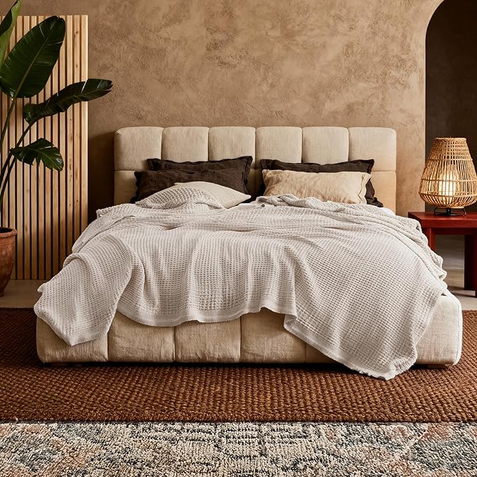 Bedsure Gentlesoft 100% Cotton Blanket King Size for Bed - Breathable and Soft, Thick Cozy Waffle Weave Christmas Blanket Gift for Women, Begie, 104x90 inches