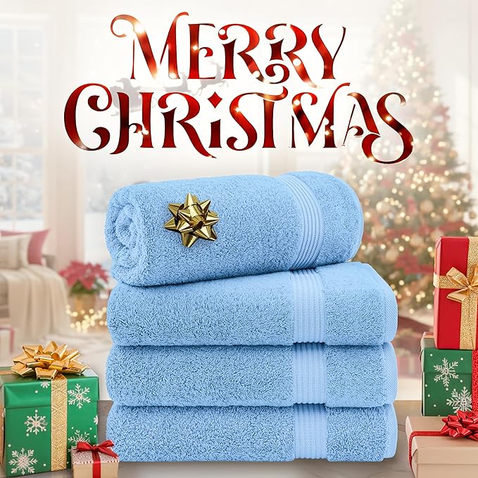 Cotton Paradise 4 Piece Turkish Bath Towels for Bathroom, 100% Cotton Extra Large Soft Plush Towels Bathroom Set, Sky Blue