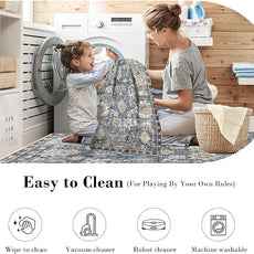 RUGSURE Washable Area Rugs - Perfect for Living Room, Bedroom, Kids Room, Nursery - Stain & Water Resistant Non-Slip, Pet & Child Friendly, Vintage Tribal Area Rugs (Navy, 2'6'' x 8')