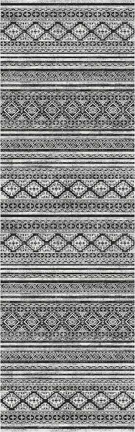 RUGSURE Washable Area Rugs 2'6'' x 8' - 1/6 Thick - Moroccan-Inspired -Stain & Water Resistant Non-Slip - Resistant Rug for Living Room, Bedroom, Nursery, Pet & Child Friendly (Black)