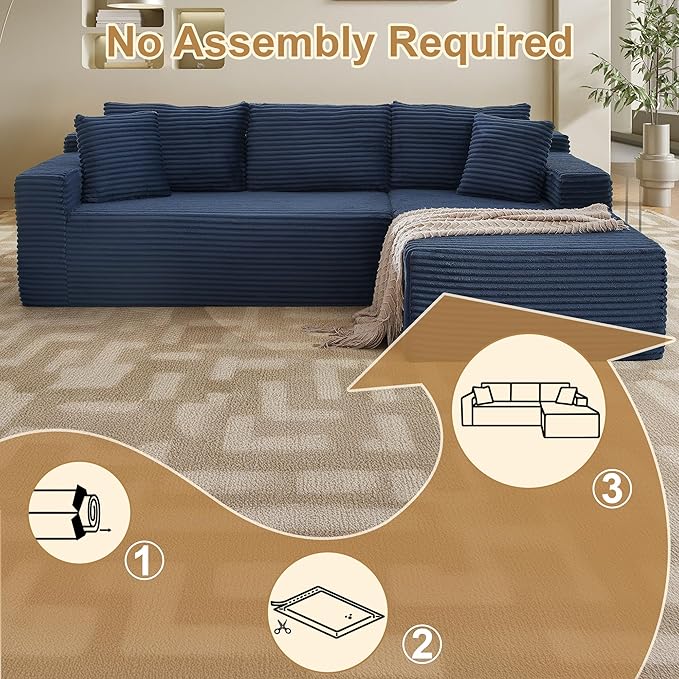 105''Sectional Cloud Couch with L Shaped Chaise,Modern Modular Sectional Sofa,Comfy Sectional Couches for Living Room,Bedroom,Apartment (Blue, 105''W Right Facing Chaise)