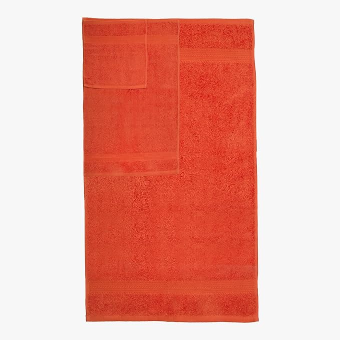 Ample Decor Bathroom Towel Set of 18-4 Hand Towel, 4 Bath Towel, 10 Wash Cloths - Oeko Tex Certified 600 GSM 100% Cotton - High Absorbency Quick Drying, Ideal for Gifting - Orange