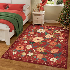 DUKINO 6x9 Area Rug, Floral Rugs for Living Room, Lightweight Non Slip Washable Rug, Indoor Low Pile & Non-Shedding Boho Design Rugs for Bedroom, Living Room, Dining Room, Red