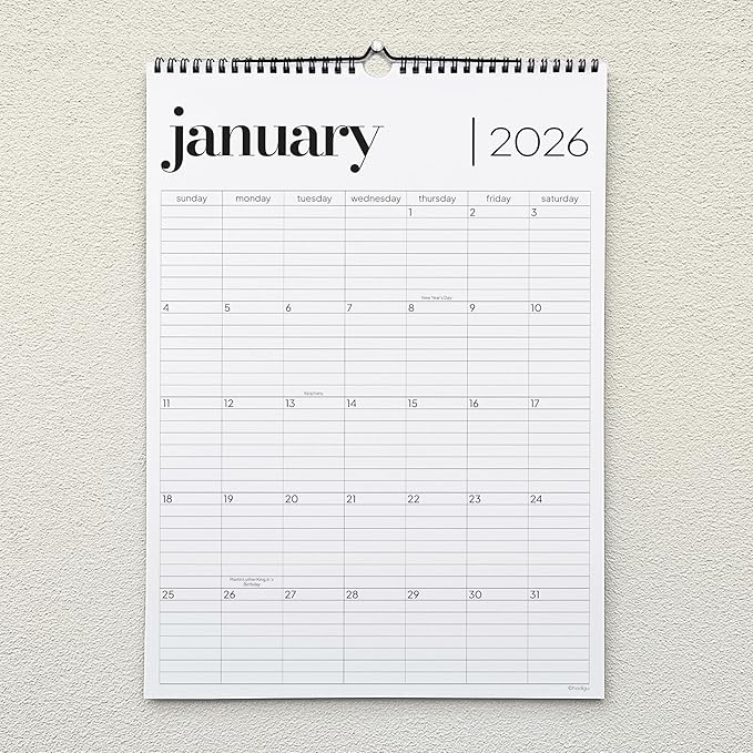 Wall Calendar 2026, 12 Months, 17" x 12" Large Wall Calendar with Hanger, Thick Paper and Spiral Binding. Minimalist Design, Business Style.