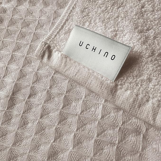 UCHINO Waffle Twist Cotton Weave Washcloth Towel for Bathroom Lightweight Absorbent Quick Dry Honeycomb Texture Solid Terry Loop Reverse 13" x 13", 1 Wash Cloth, Linen