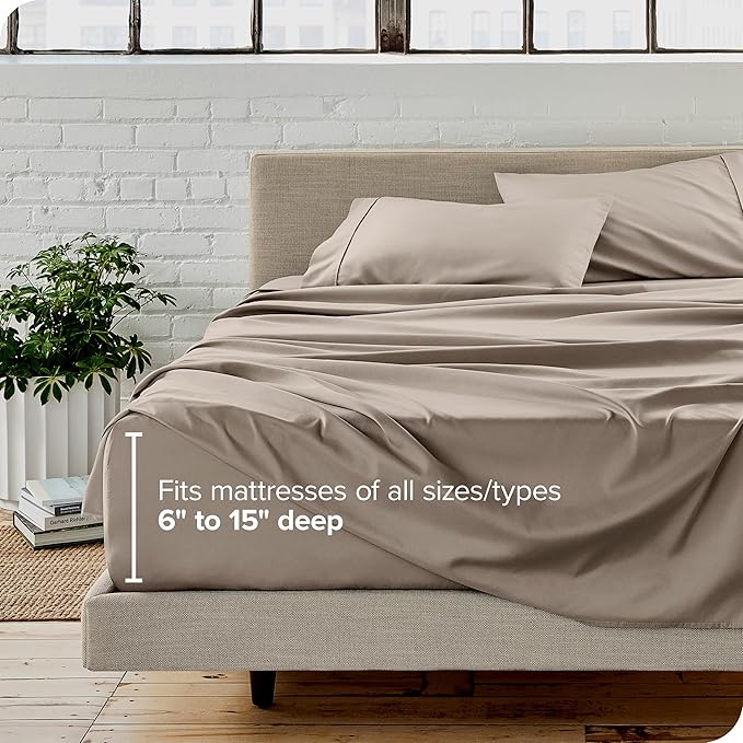 Bare Home Queen Sheet Set - Luxury 1800 Ultra-Soft Microfiber Bed Sheets - Double Brushed - Deep Pockets - Easy Fit - 4 Piece Set - Bedding Sheets & Pillowcases (Queen, Khaki) BareHome