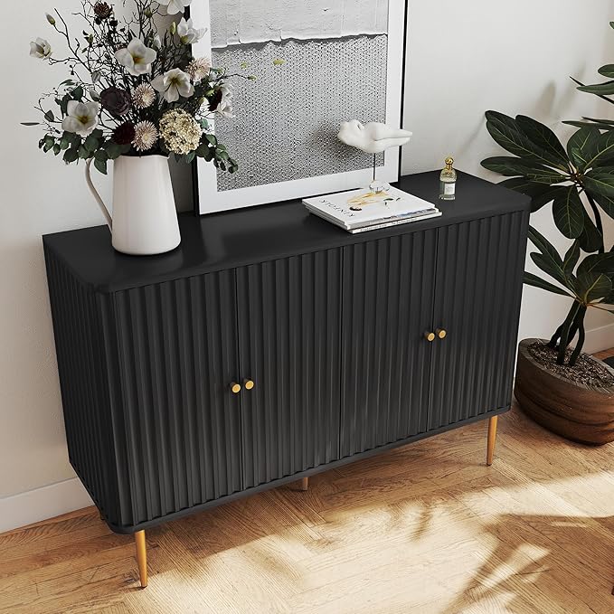 48" Sideboard Buffet Cabinet with Storage,Modern Accent Cabinet with 4 Door and Removable Shelves,Credenza Buffet Table for Living Room,Dinning Room,Entryway,Black