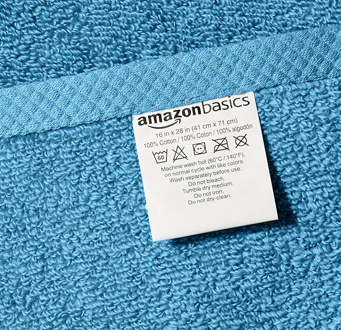Amazon basics Lightweight quick-dry hand towels - 100% cotton, 8-pack, 28 x 16 inches, lake blue
