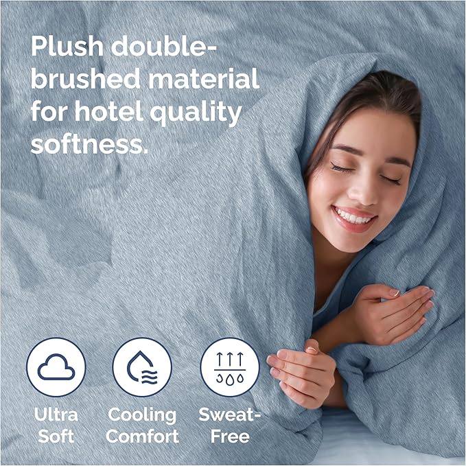 CGK Unlimited Duvet Cover Queen Size Set - Extra Soft Queen Size Duvet Cover 90 x 90 with 2 Pillow Shams - Hotel Quality w/Zipper Closures & Ties - Bedding and Bed Linens Set (Heathered Blue)
