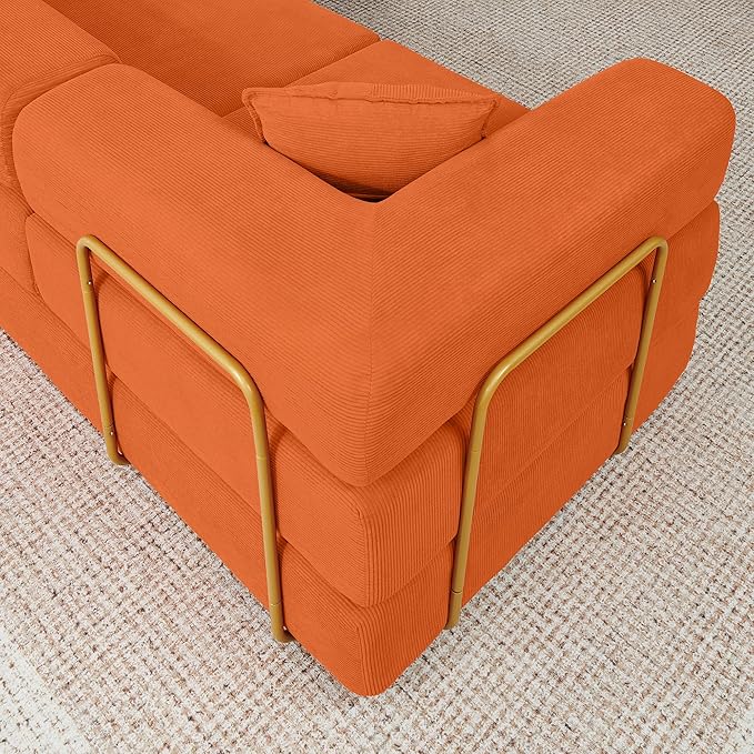 108" Oversized Convertible Sleeper Sofa Bed, Corduroy L Shape Sectional Couch, Folding Sofa Bed with Fixed-Shape Frame, Modern Cloud Floor Mattress Couch, Modular Sofa for Living Room, Orange