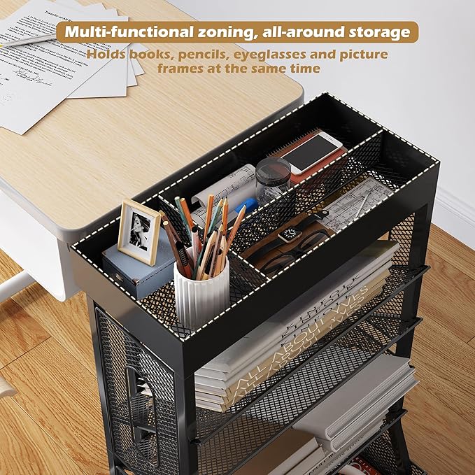 COVAODQ Rolling File Cart Book Cart with Wheels Mobile Bookshelf File Organizer Beside Desk, Free-Standing File Holder, Paper Letter Tray Organizer Mesh Desk Organizer for Office School