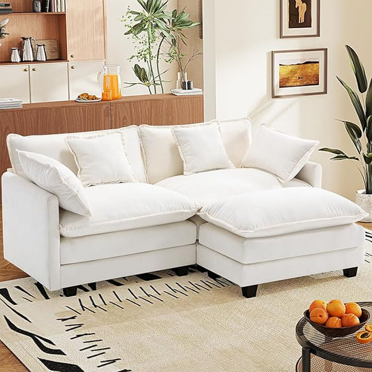 77.6" Modular Sectional Sofa,Loveseat Couch for Living Room, Modern Deep Seat Sofa 2 Seater Chenille Fabric Comfy Cloud Couches with Throw Pillows & Ottoman for Living Room,Apartment