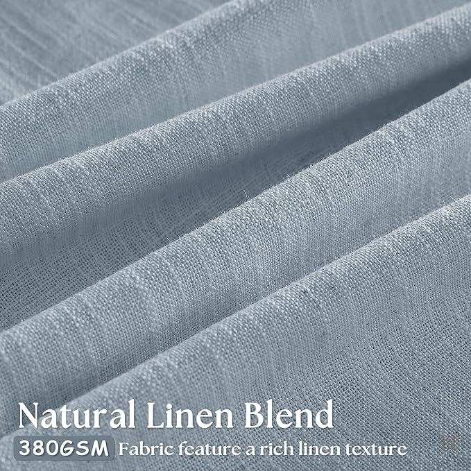 Dusty Blue Pinch Pleated Linen Curtains 84 Inches Long 2 Panels Set for Living Room Dining Pinch Pleat Back Tab Light Filtering Boho Coastal Window Curtain Drapes 84 Inch Length Light Sky Blue