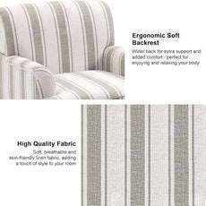 Accent Chair, Mid Century Modern Comfy Armchair for Living Room, Linen Fabric Single Sofa Lounge for Reading Bedroom Apartment Waiting Room with Wood Legs (Brown Stripe, Set of 1)